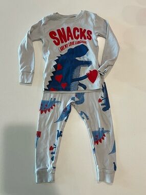 Carter's Gray Dinosaur 'SNACKS' Pajama Set with Red Hearts